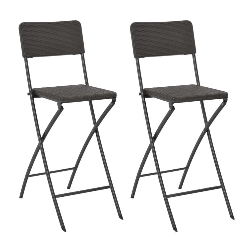 Vidaxl Skladacie barové stoličky 2ks, HDPE+oceľ,hnedé, ratanový vzhľad